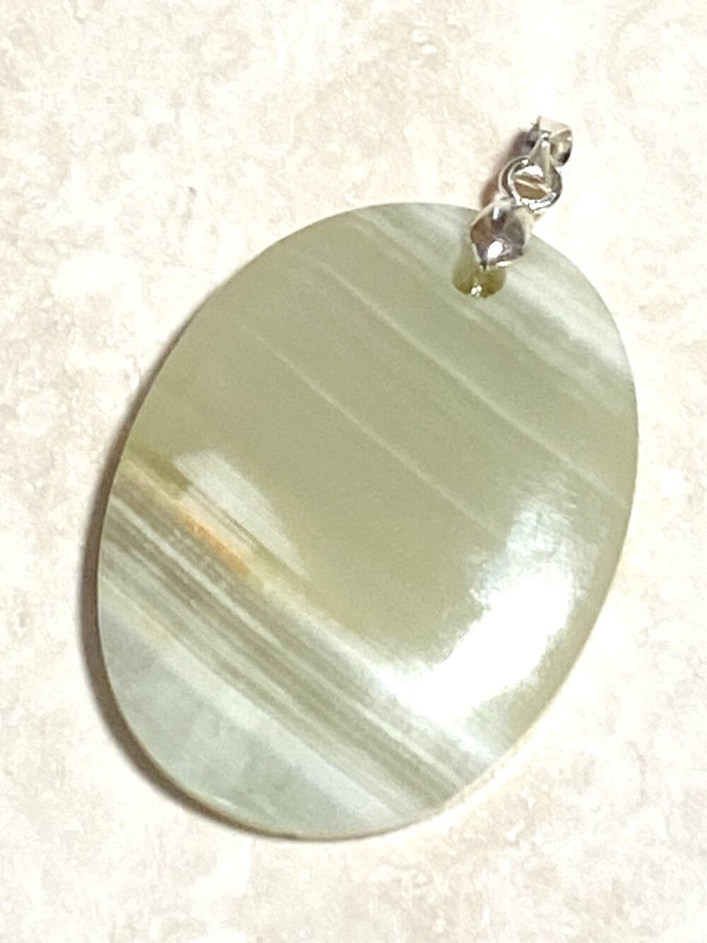 Natural Pale Green Onyx Pendant, Large Genuine Gemstone Oval Pendant